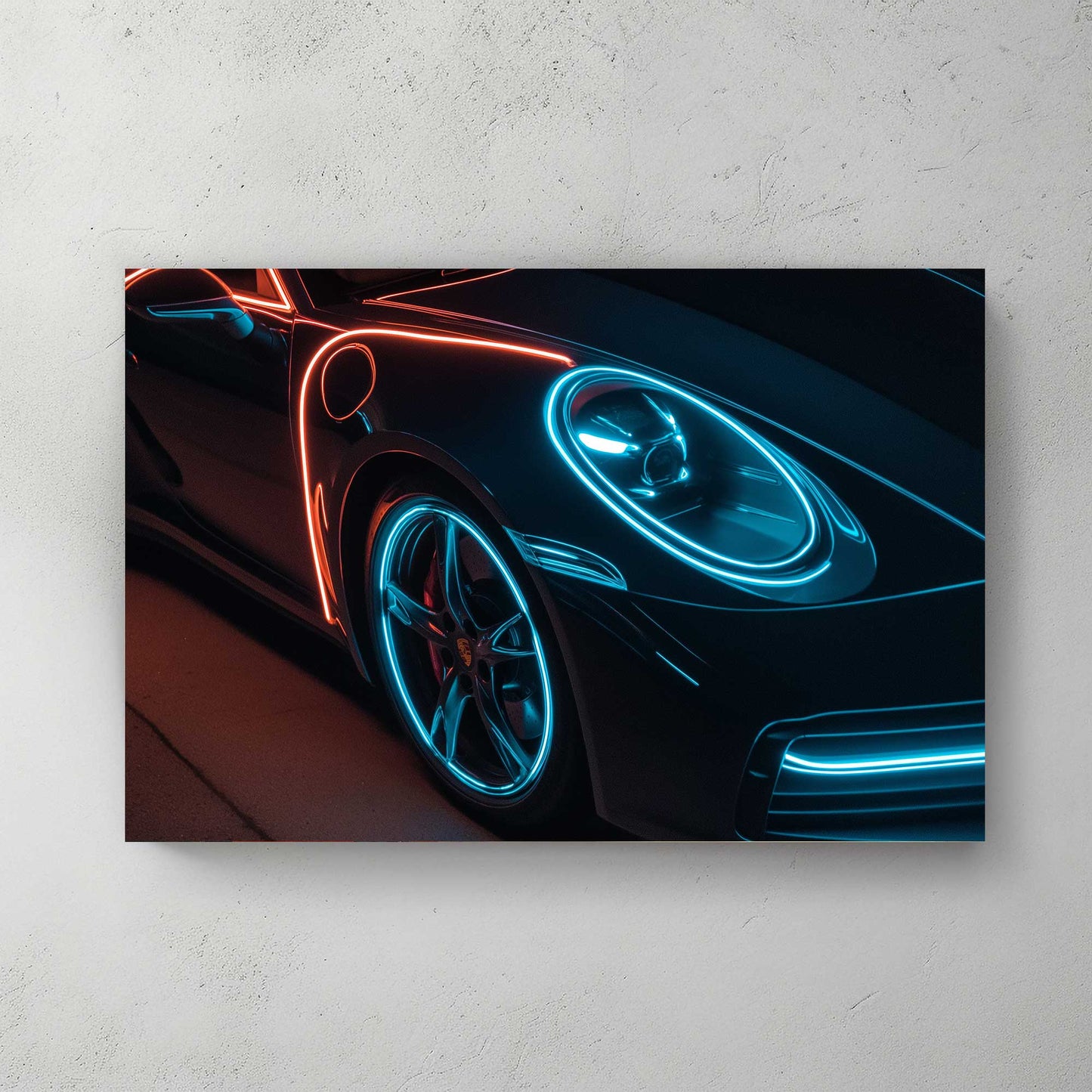 Neon Porsche #1421 Canvas Wall Art & Metal Prints