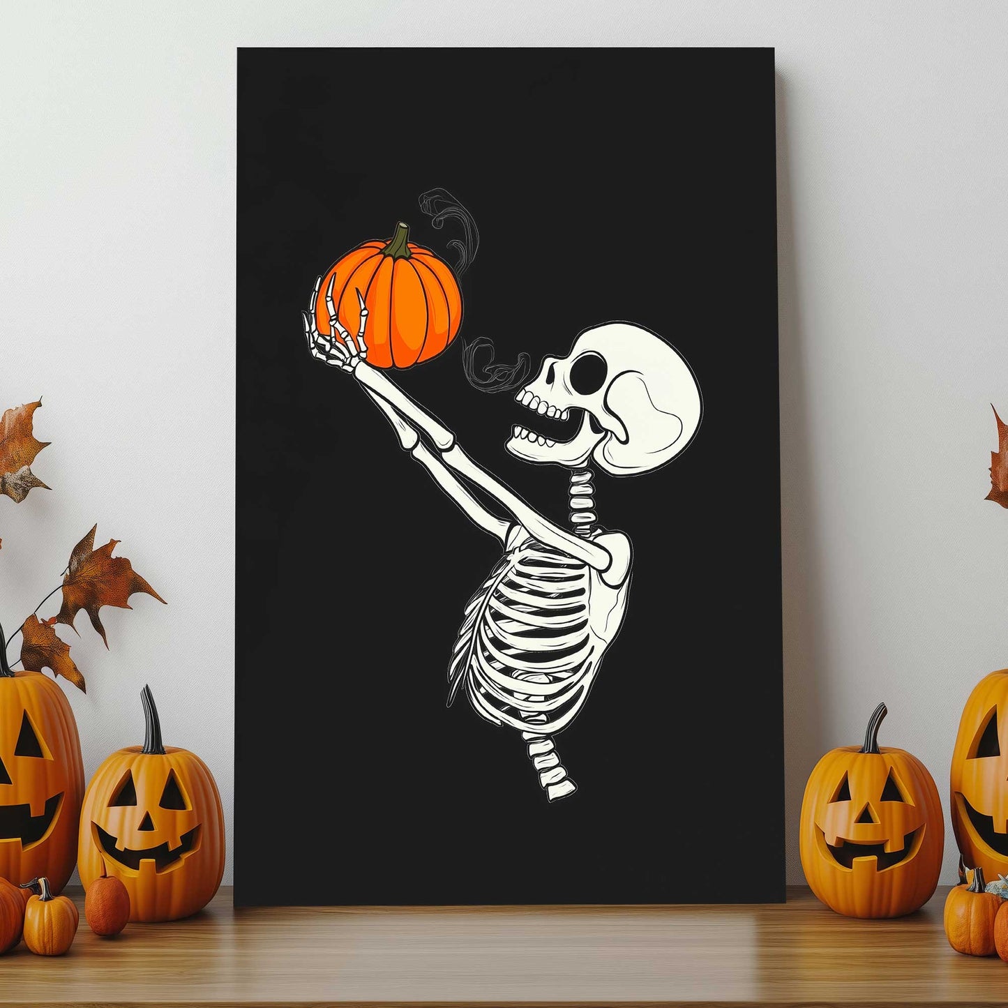 Pumpkin Offering Skeleton #1430 Canvas Wall Art & Metal Prints