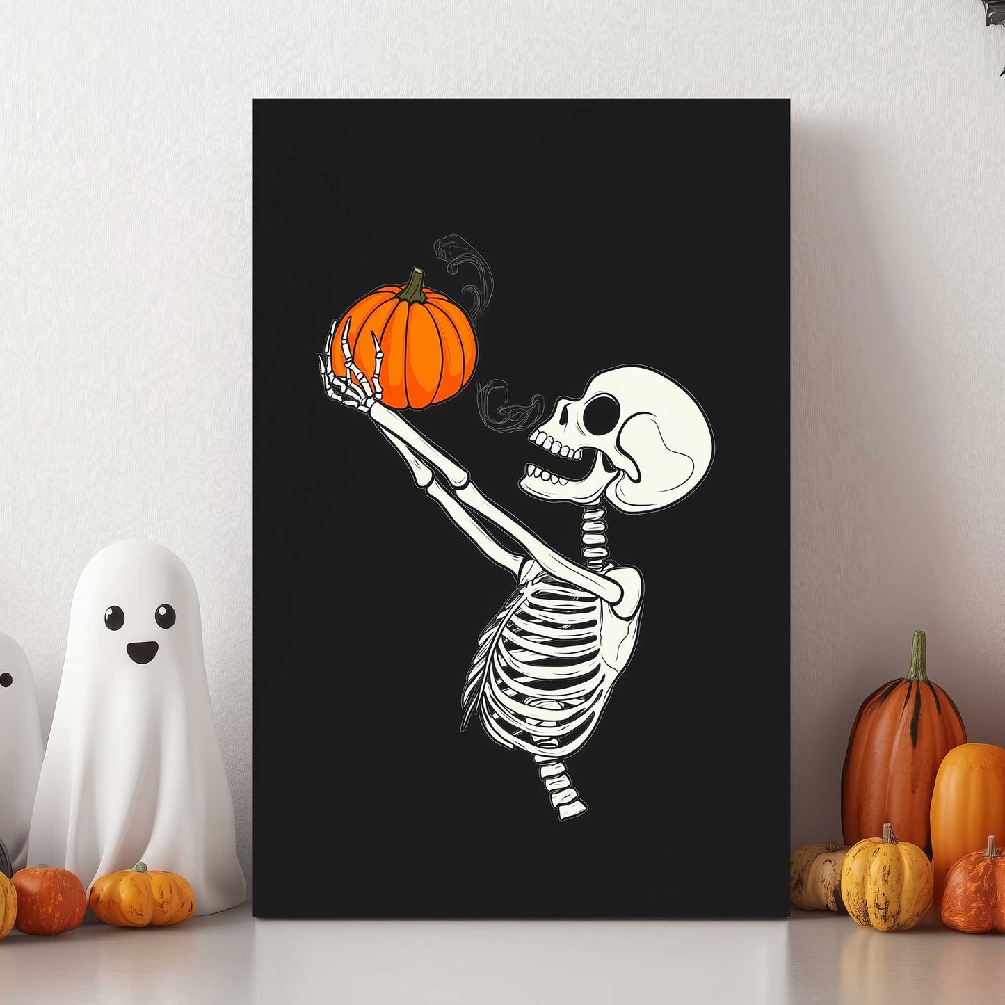 Pumpkin Offering Skeleton #1430 Canvas Wall Art & Metal Prints