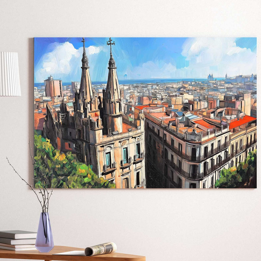 Barcelona Skyline #1452 Canvas Wall Art & Metal Prints