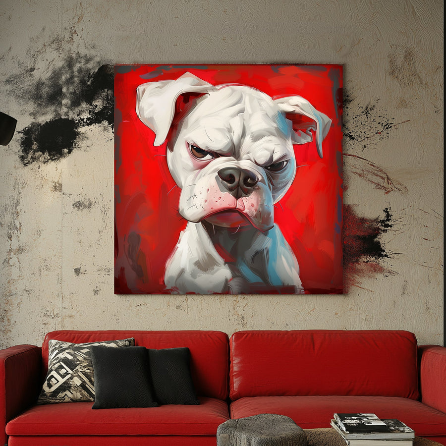 Red background bulldog wall art