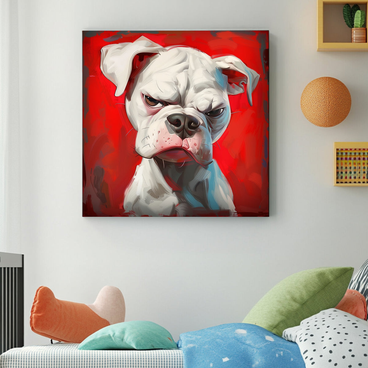 Red background bulldog wall art