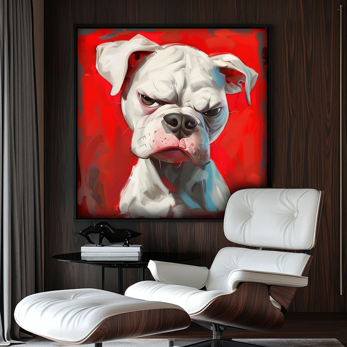 Red background bulldog wall art