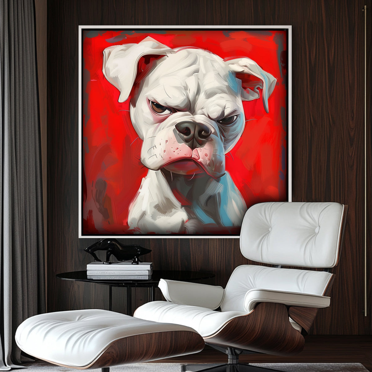 Red background bulldog wall art