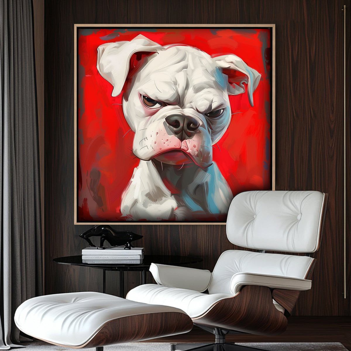 Red background bulldog wall art