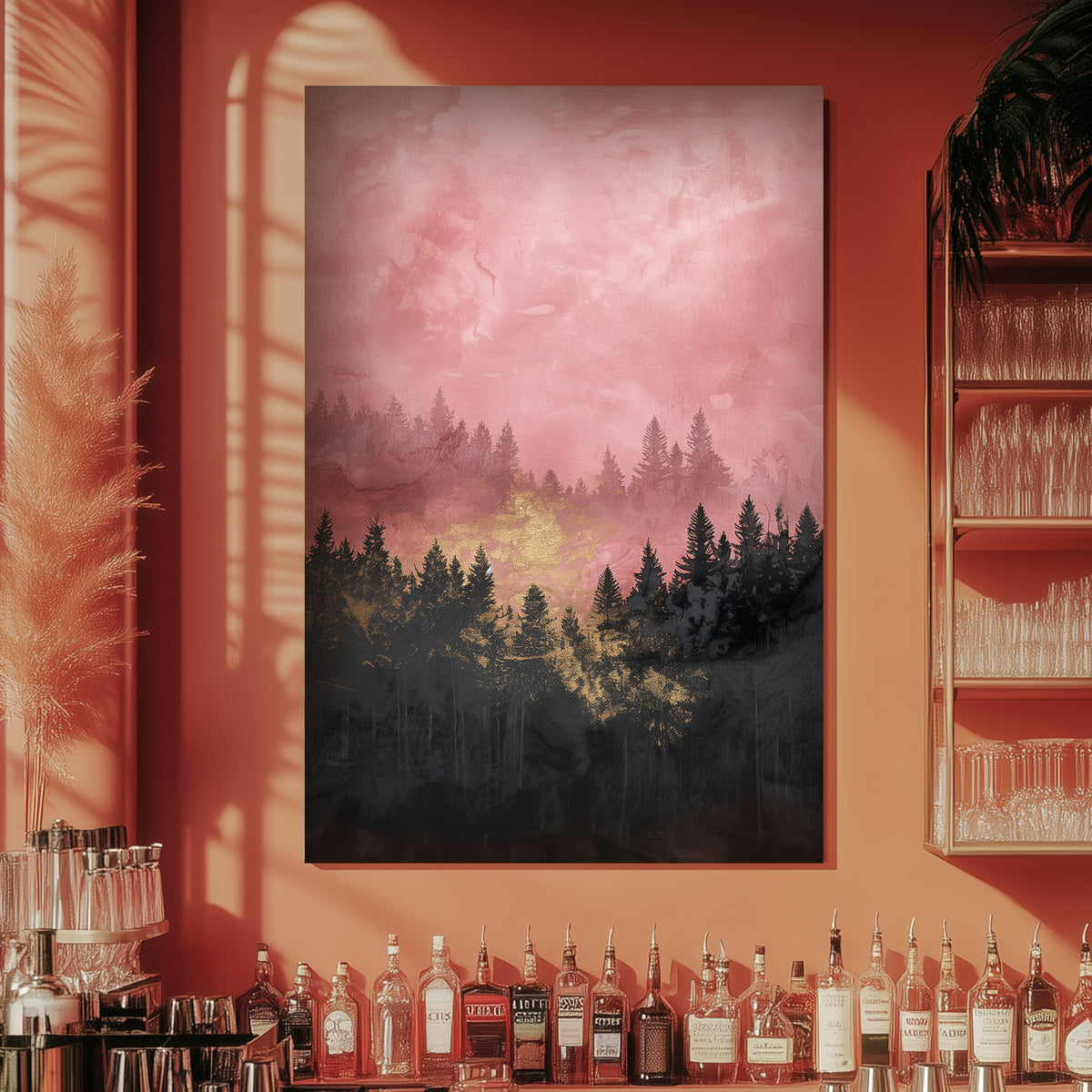 forest under a pink sky wall art print