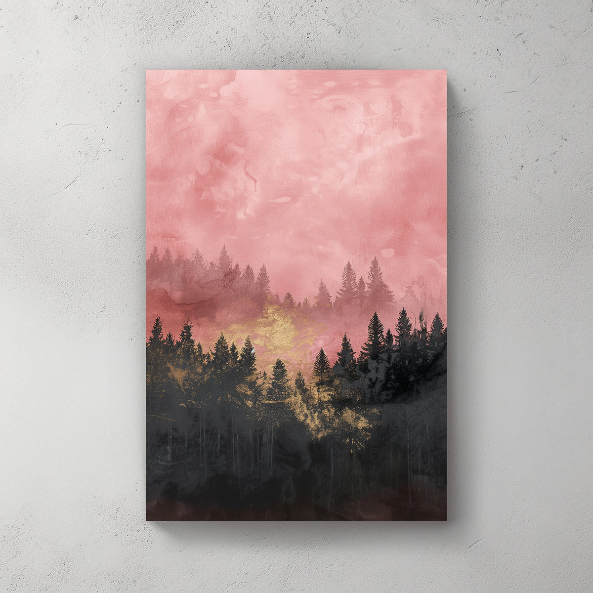 forest under a pink sky wall art print