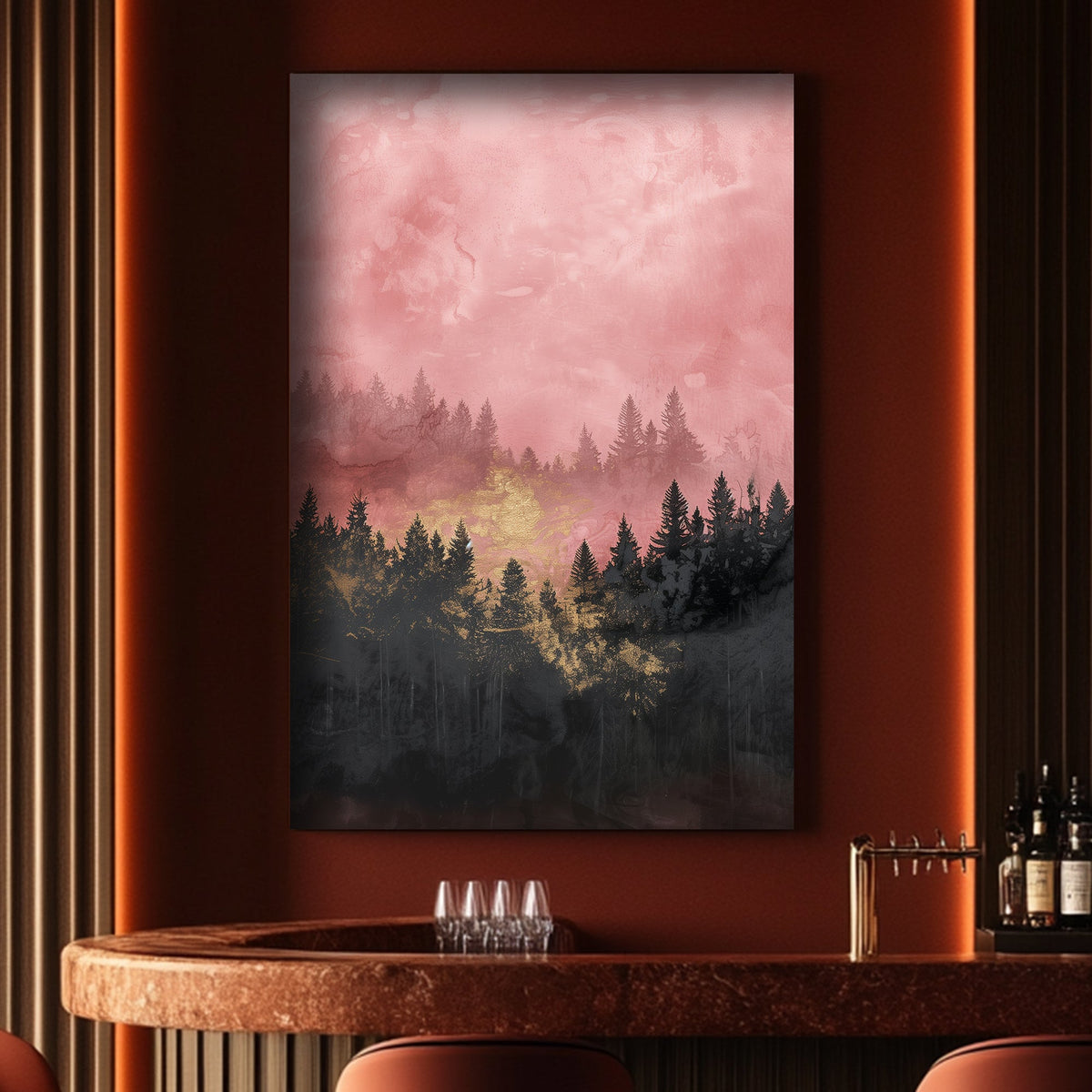 forest under a pink sky wall art print