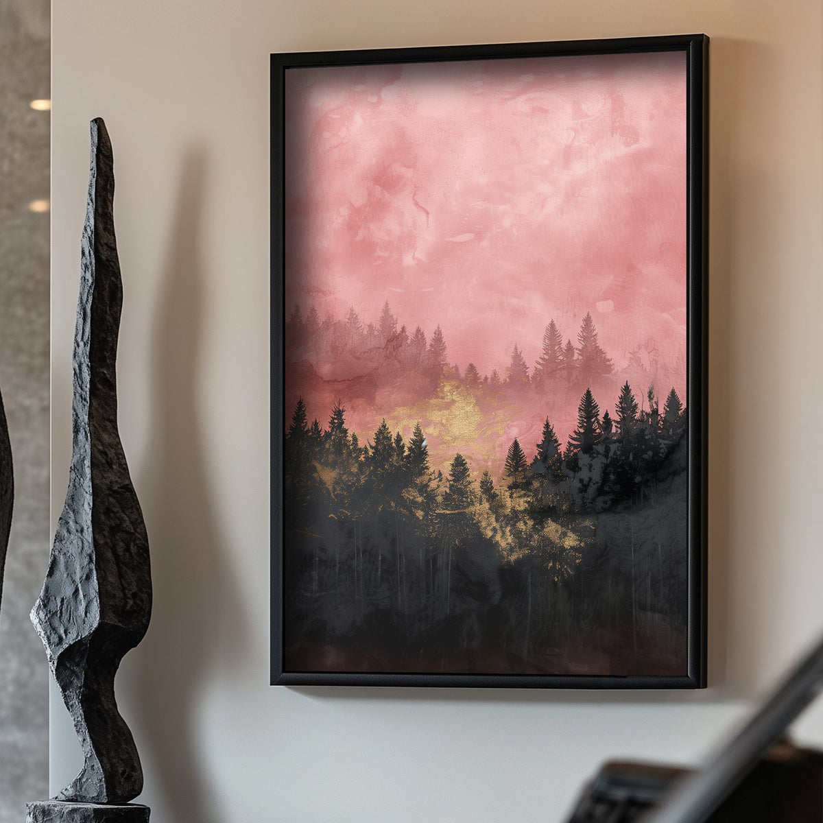 forest under a pink sky wall art print