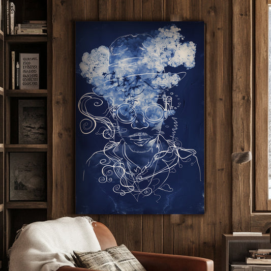 Blue stylized figure of man abstract wall art decor