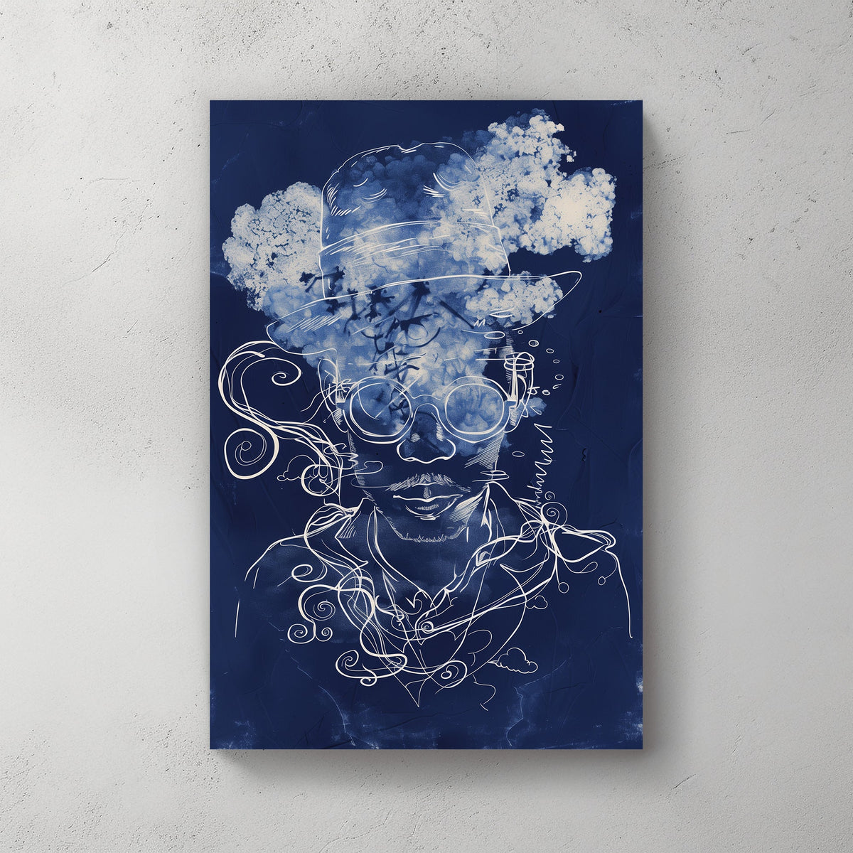 Blue stylized figure of man abstract wall art decor