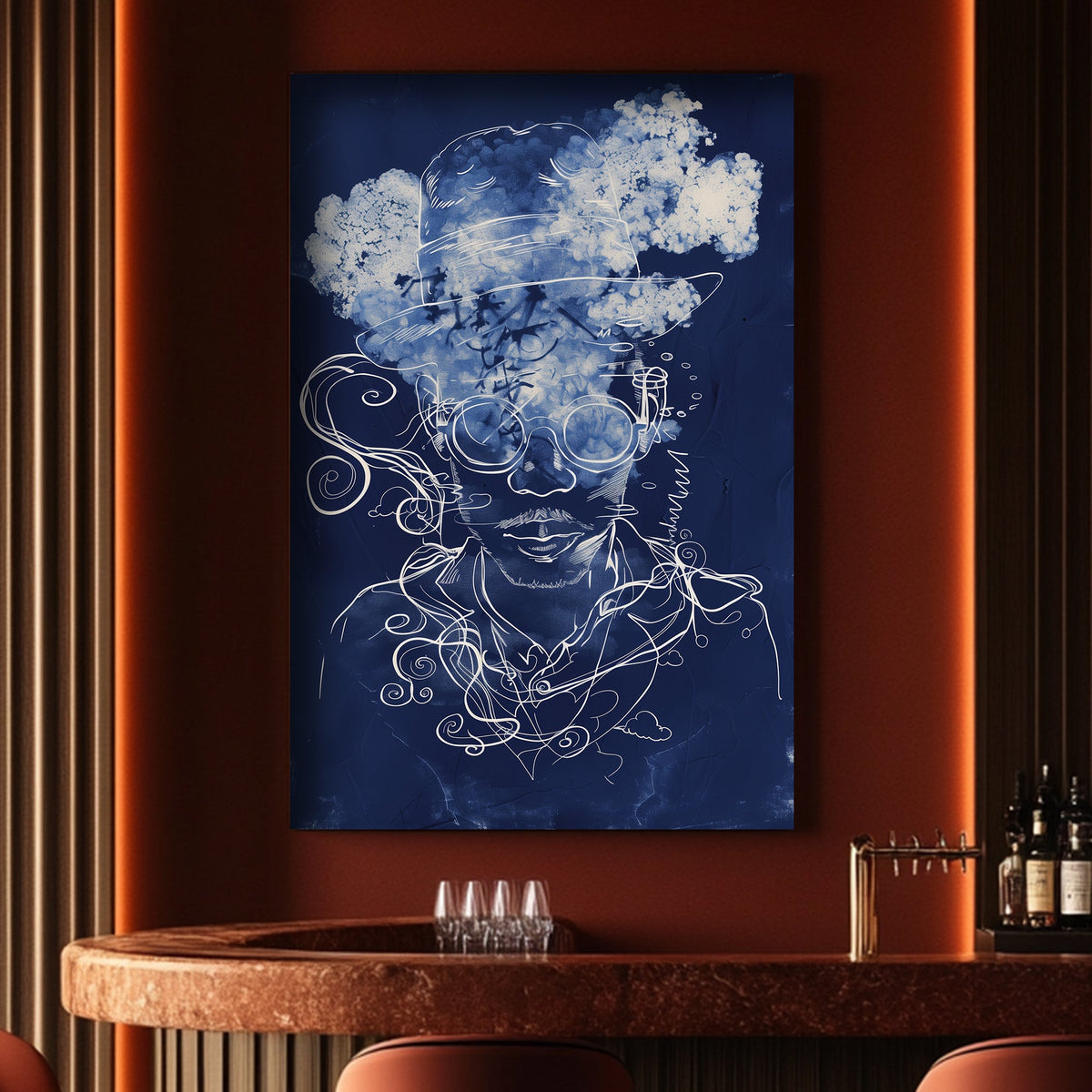 Blue stylized figure of man abstract wall art decor