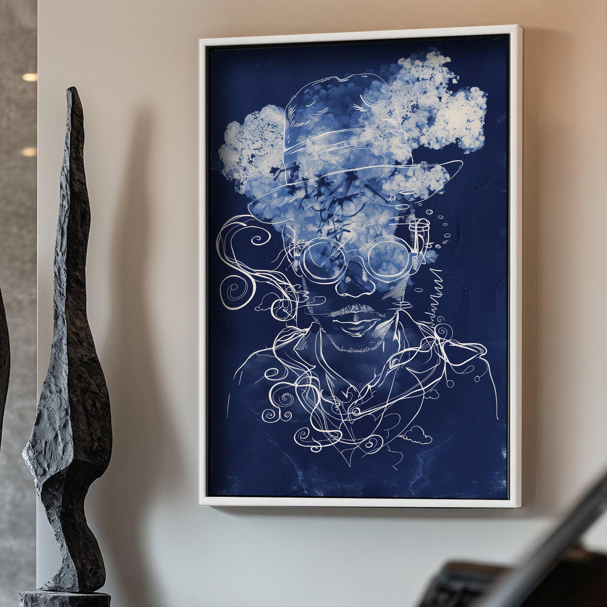 Blue stylized figure of man abstract wall art decor