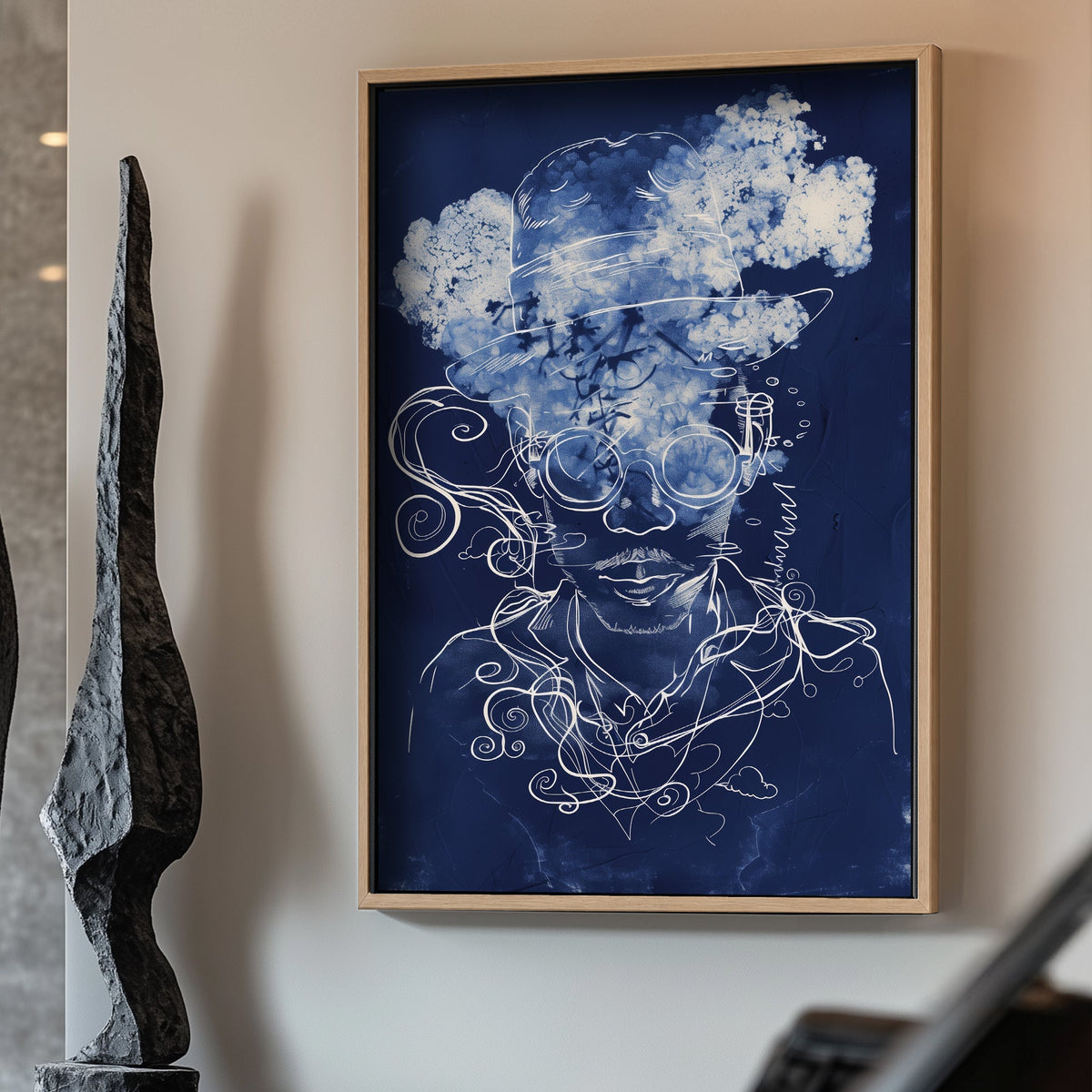 Blue stylized figure of man abstract wall art decor