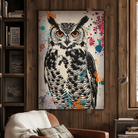 Owl with graffiti splatters wall art print