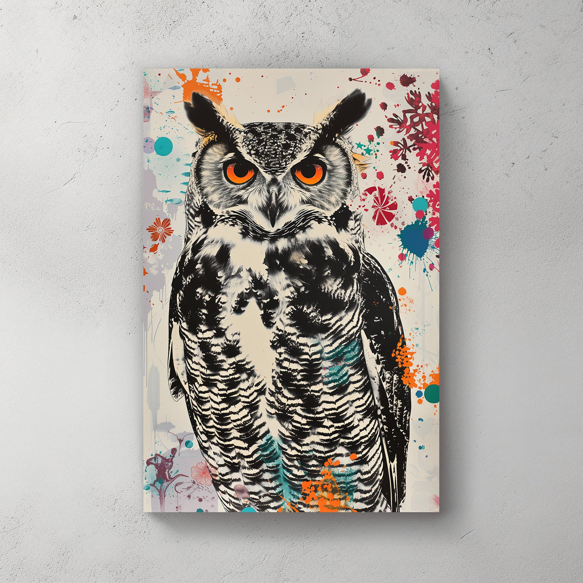 Owl with graffiti splatters wall art print