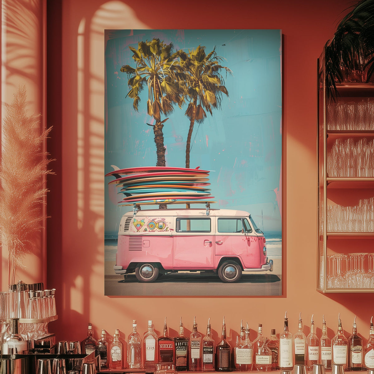 Pink van surfboards wall art print