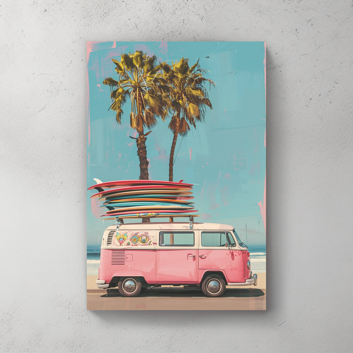Pink van surfboards wall art print