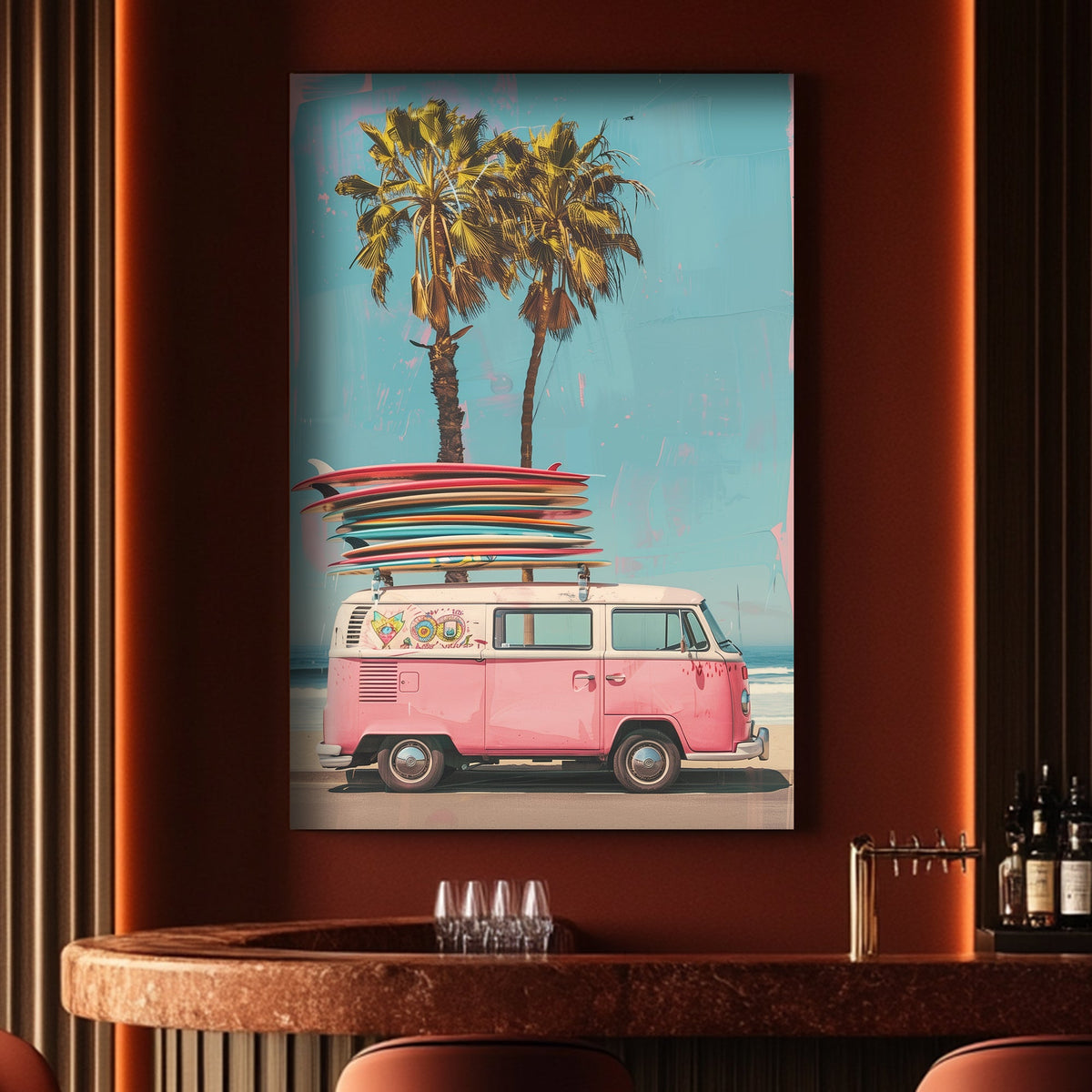 Pink van surfboards wall art print