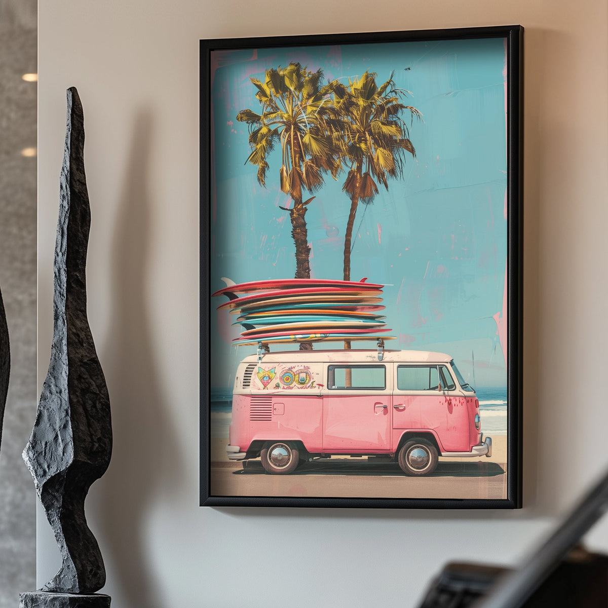 Pink van surfboards wall art print