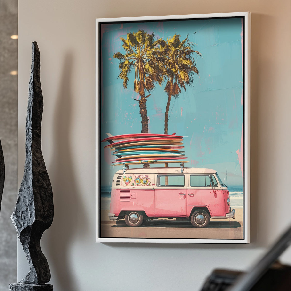 Pink van surfboards wall art print