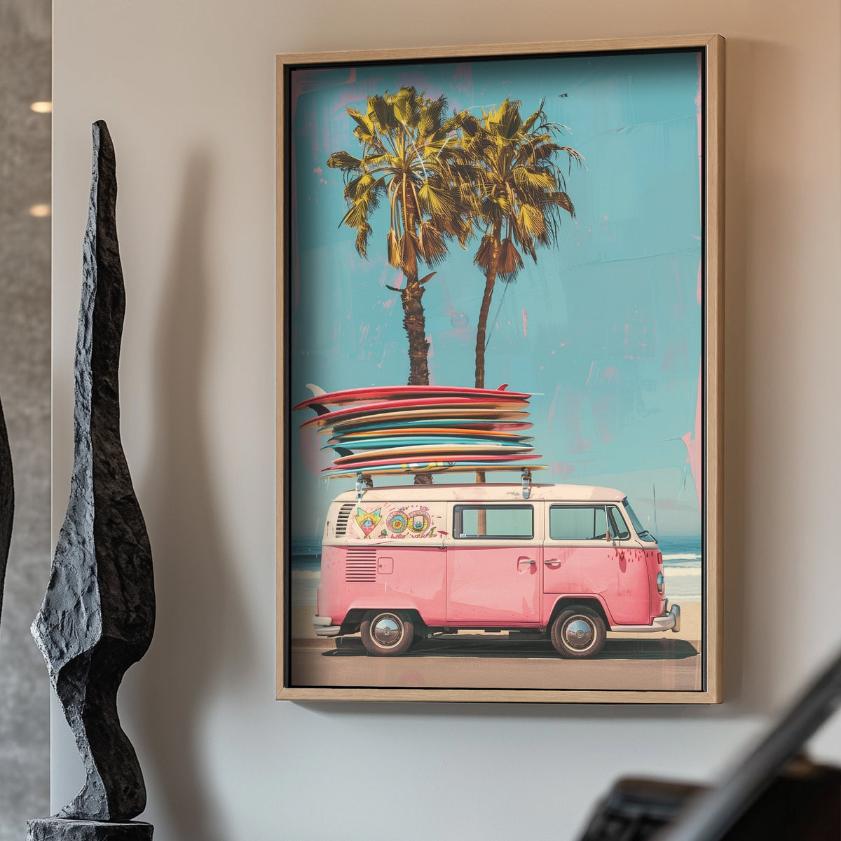 Pink van surfboards wall art print