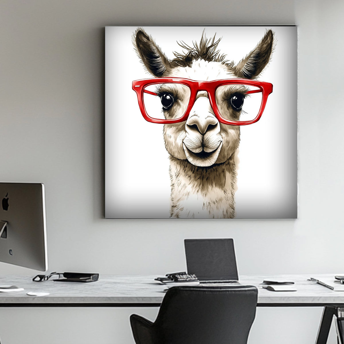 Funny Llama with glasses wall art print