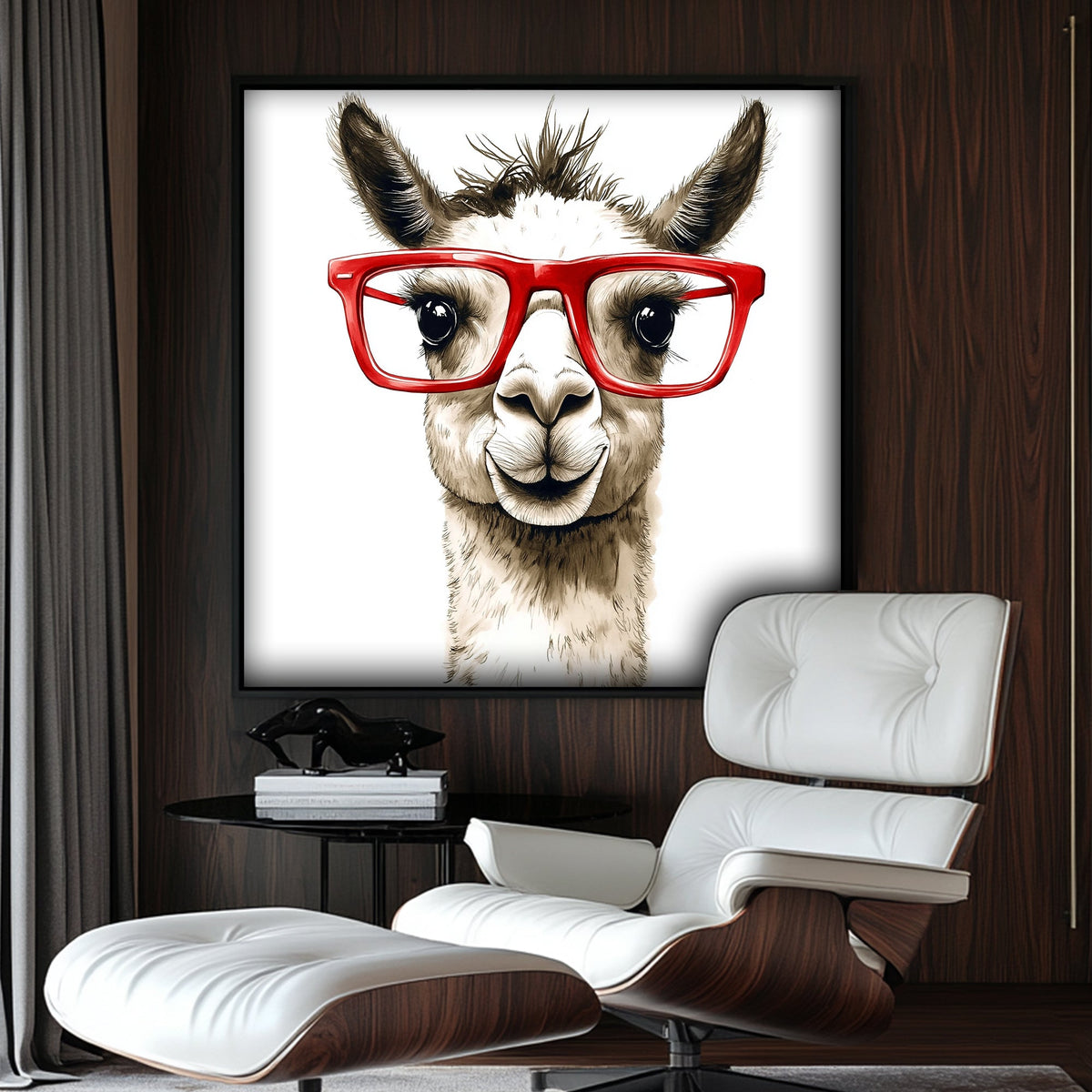 Funny Llama with glasses wall art print
