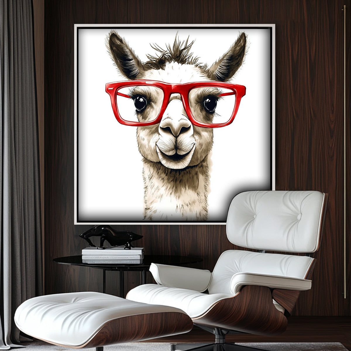 Funny Llama with glasses wall art print
