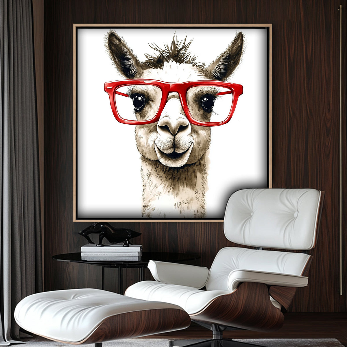 Funny Llama with glasses wall art print
