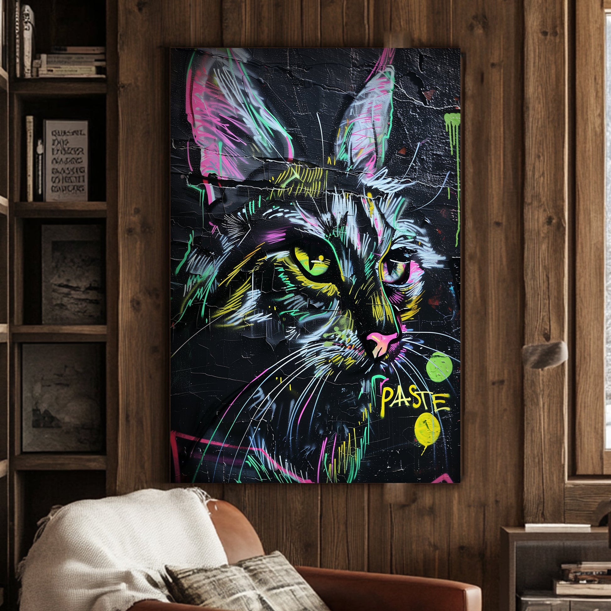 Neon Cat #1547 Canvas Wall Art & Metal Prints