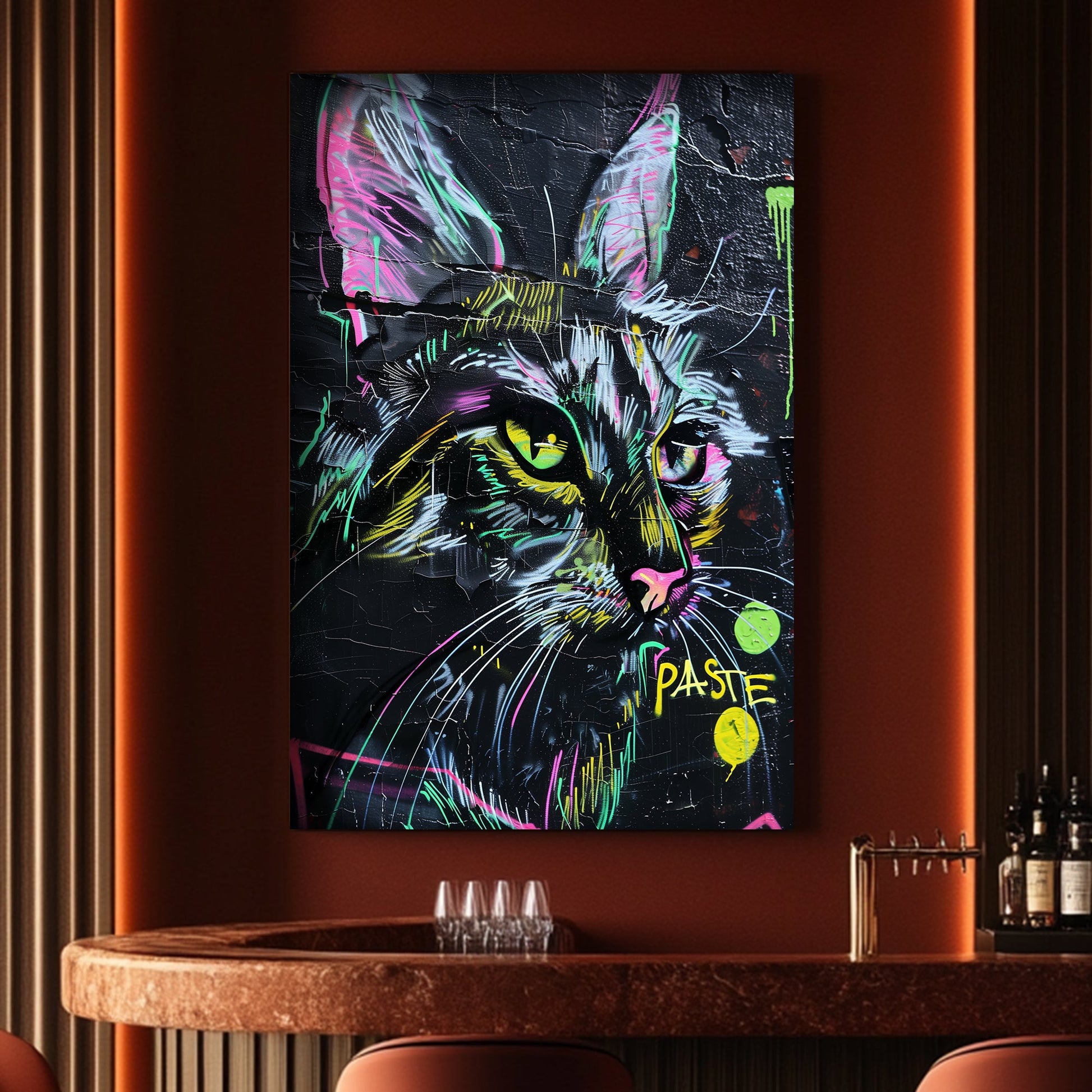 Neon Cat #1547 Canvas Wall Art & Metal Prints