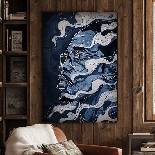 Blue abstract face wall art print