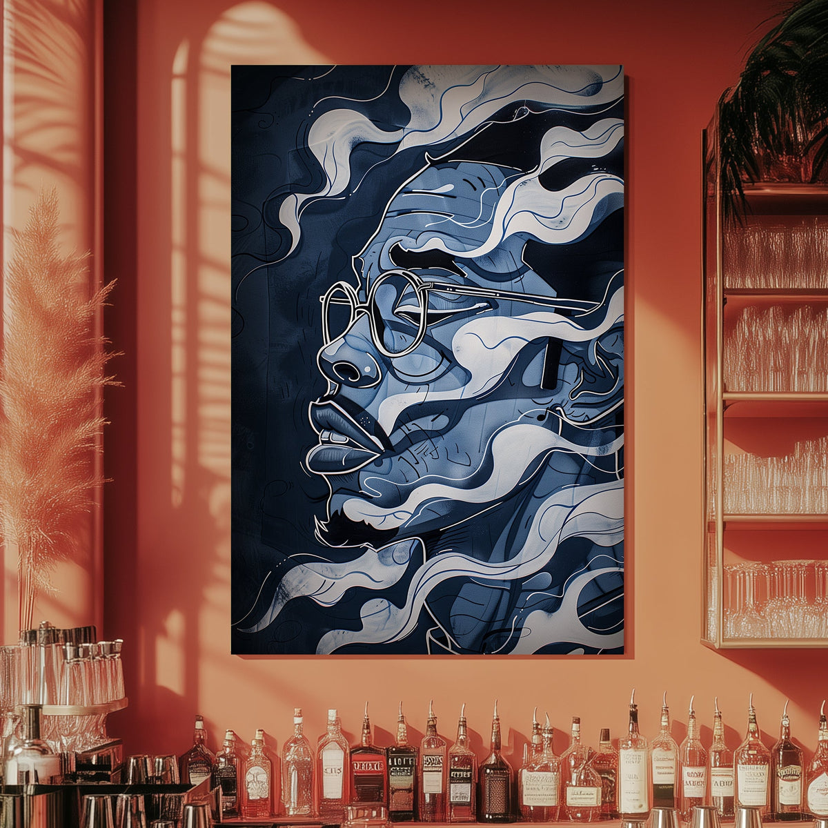 Blue abstract face wall art print
