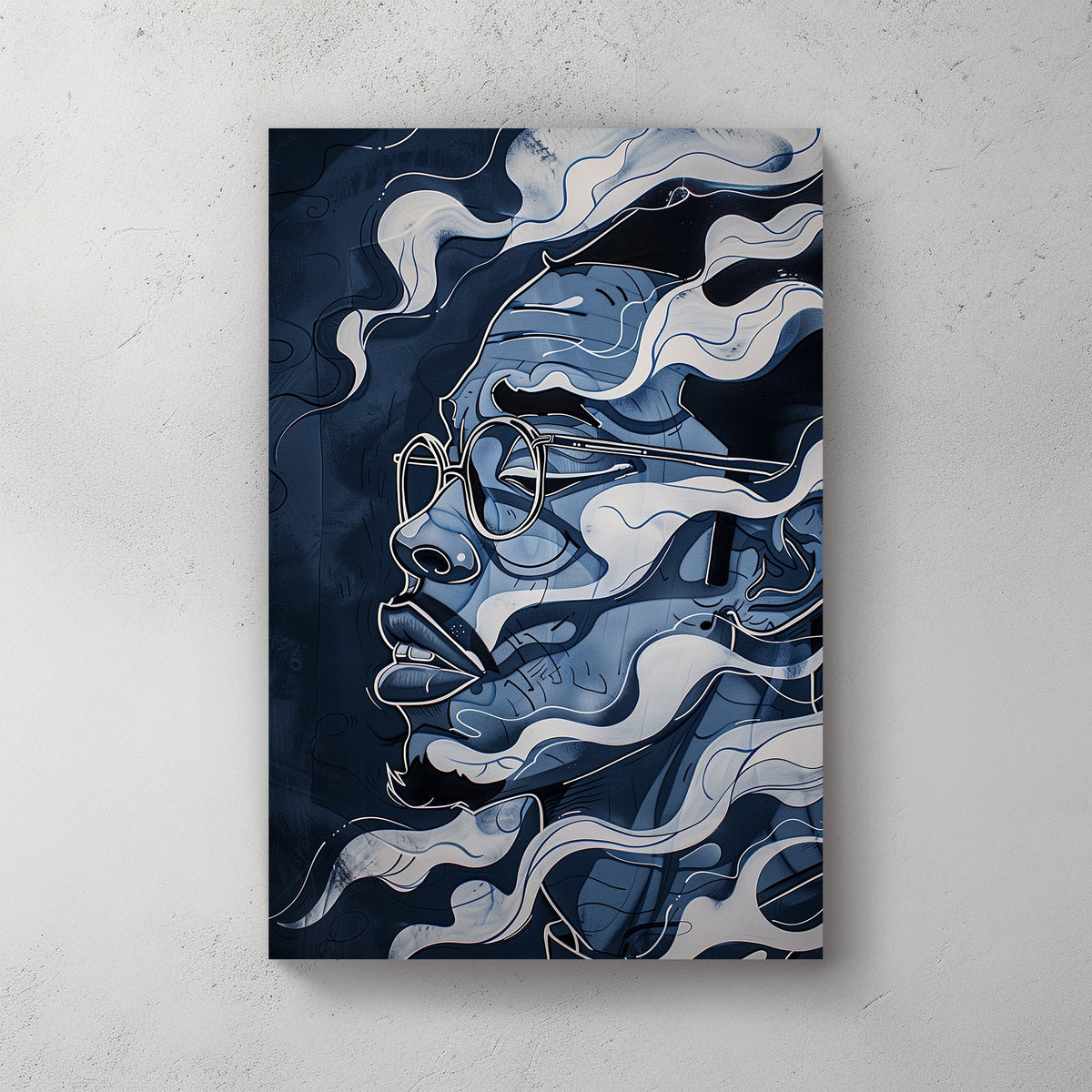 Blue abstract face wall art print