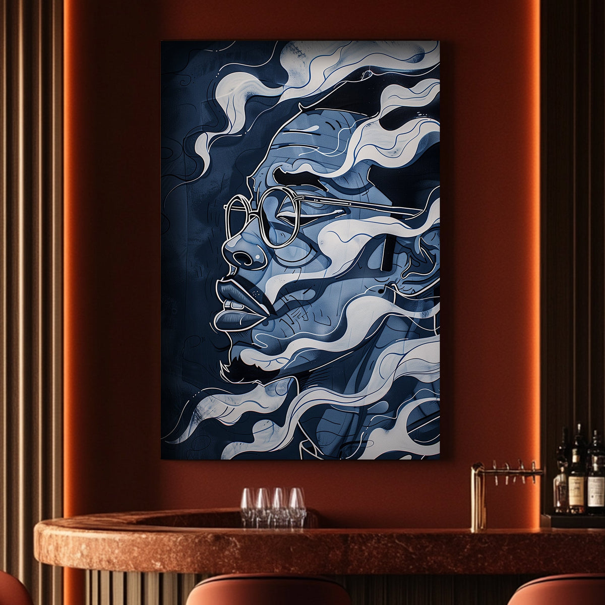 Blue abstract face wall art print
