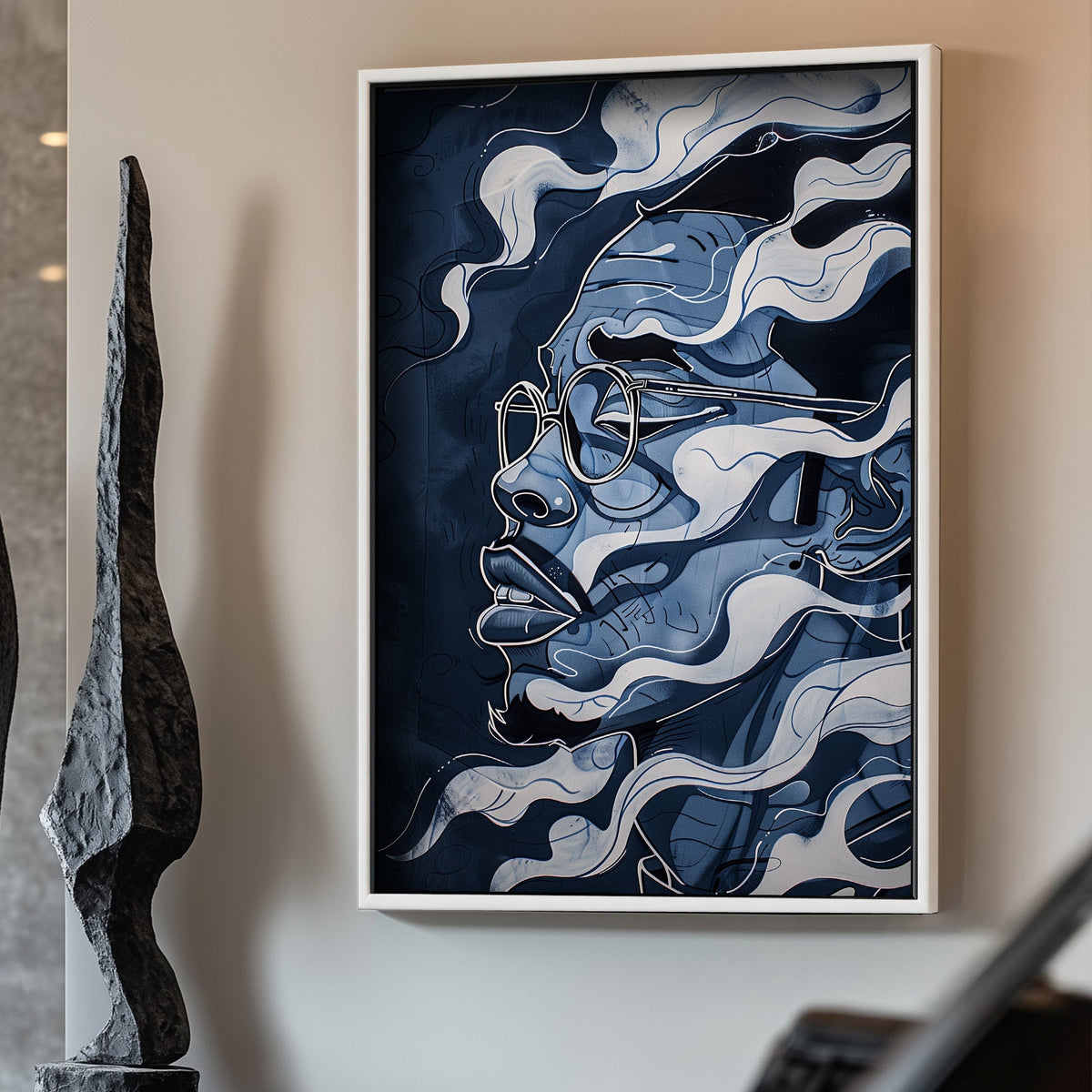 Blue abstract face wall art print