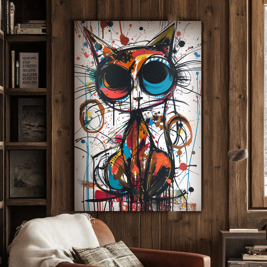 Vibrant funky cat painting wall art decor