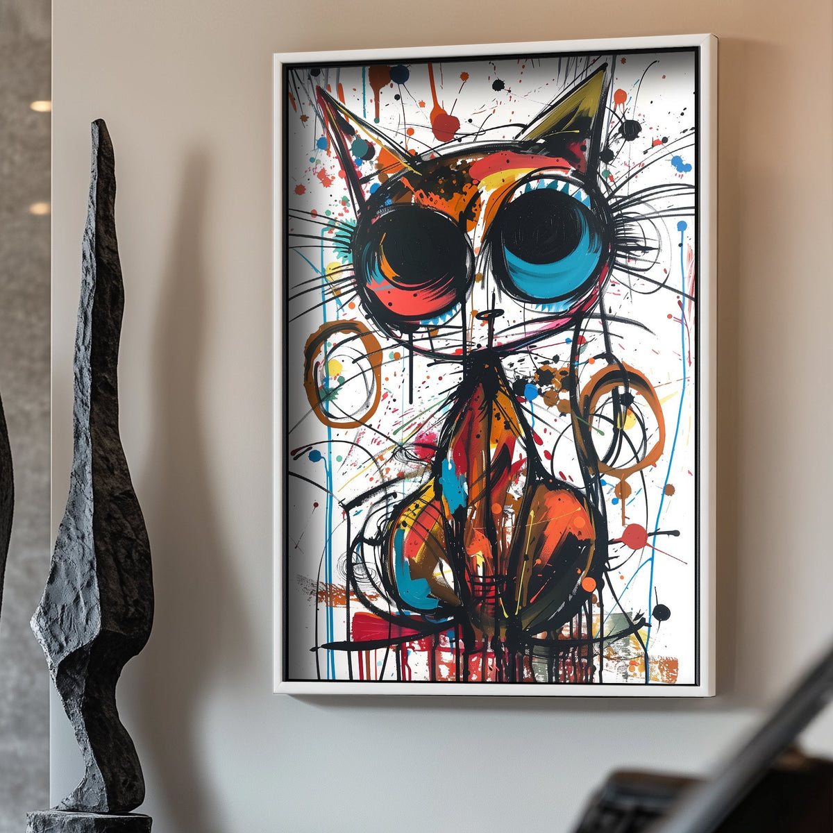 Vibrant funky cat painting wall art decor