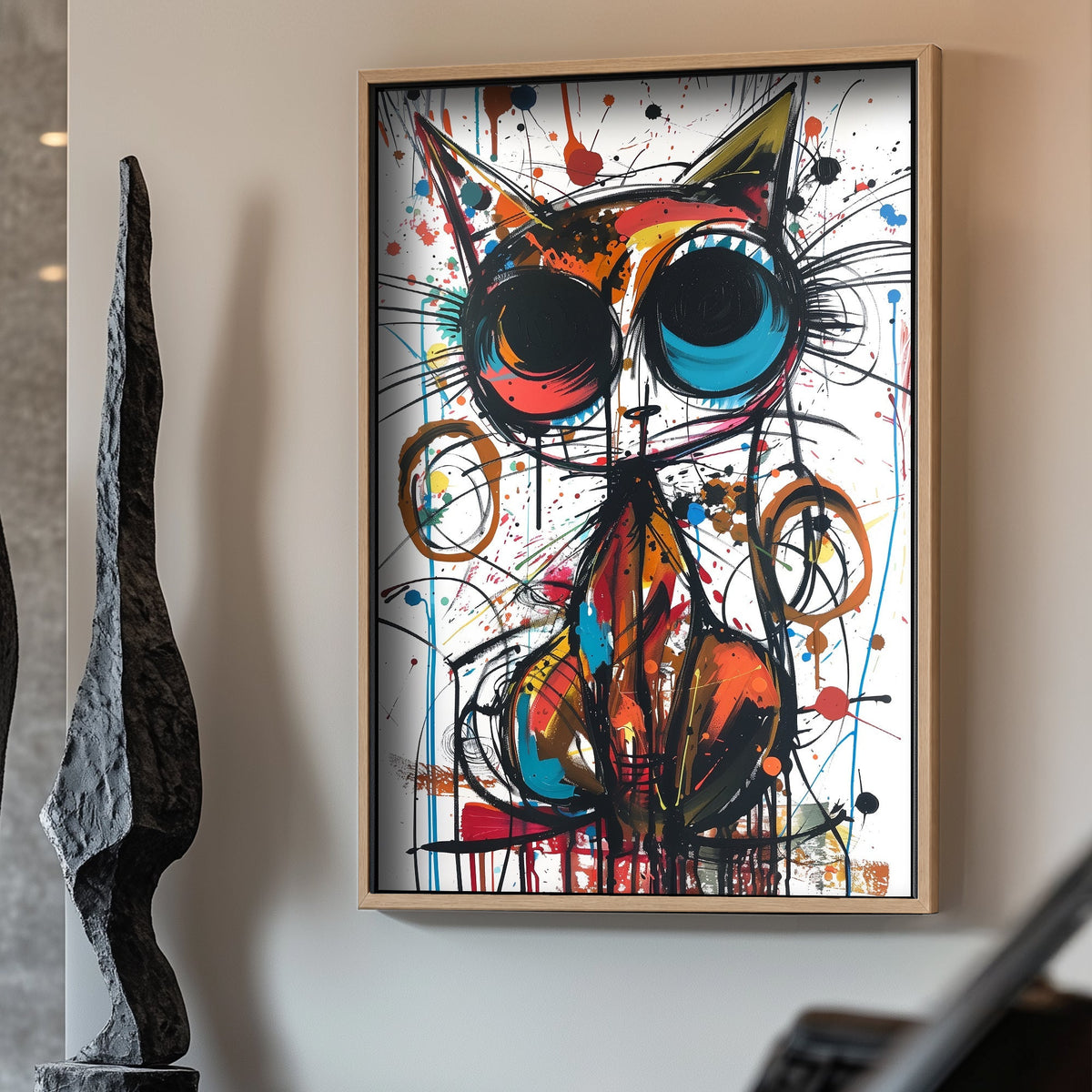 Vibrant funky cat painting wall art decor