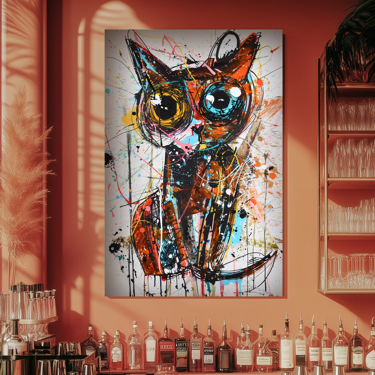 Colorful funky cat pop wall art decor