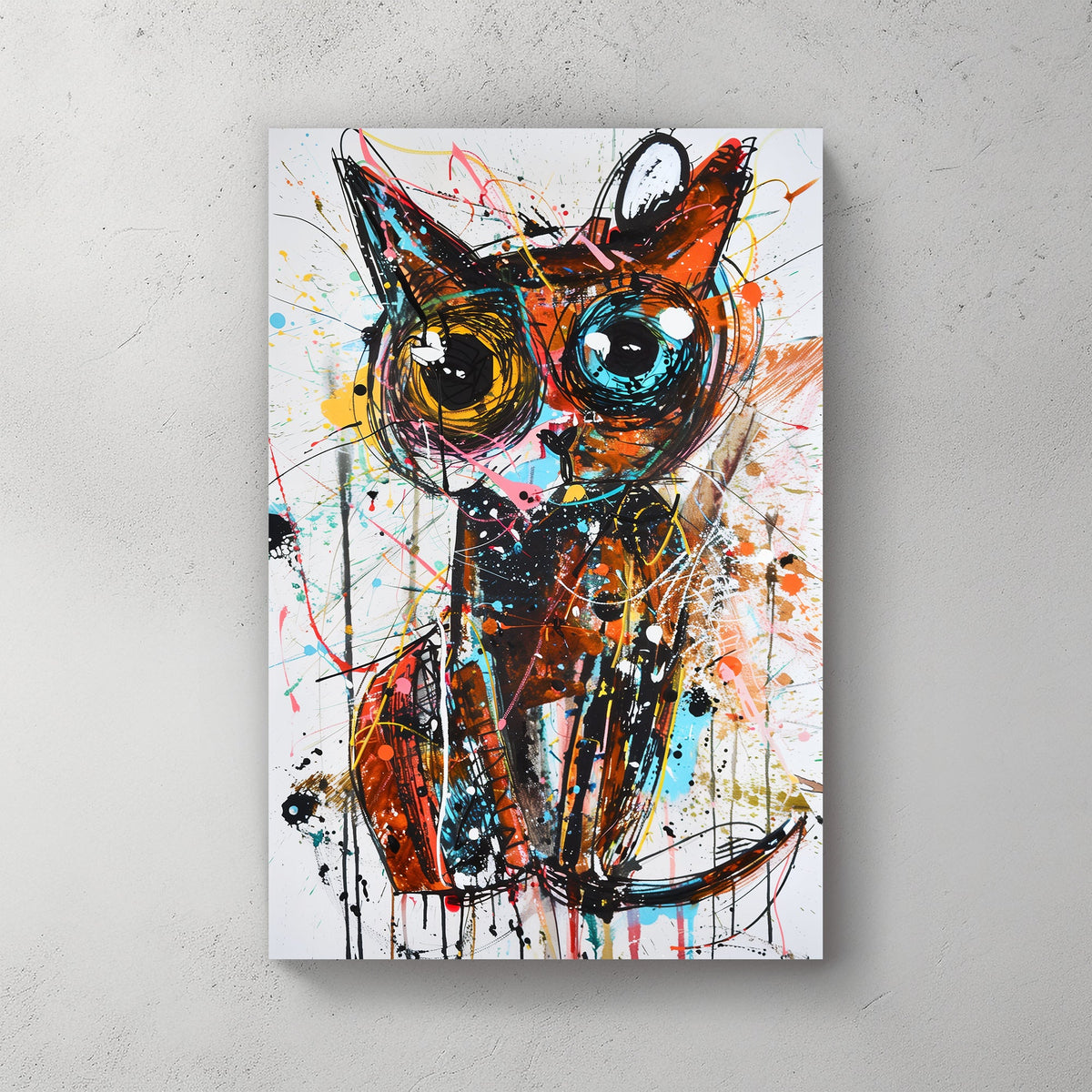 Colorful funky cat pop wall art decor