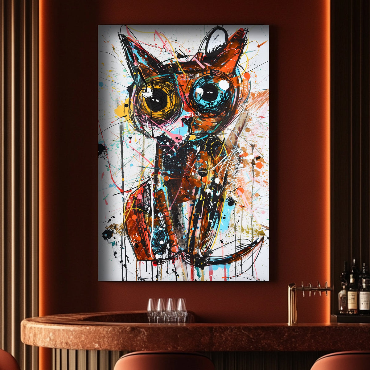 Colorful funky cat pop wall art decor