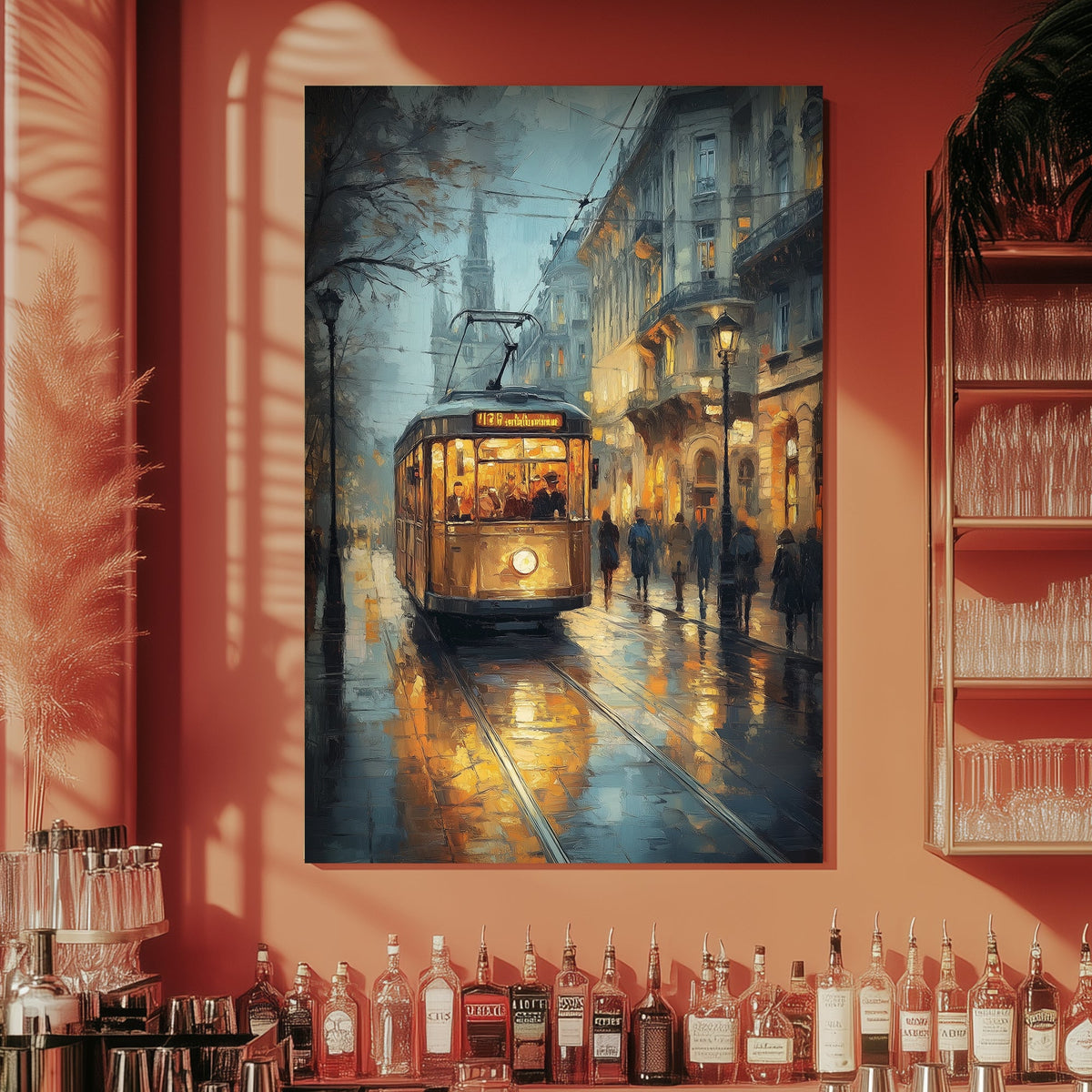 City tram scene wall art decor
