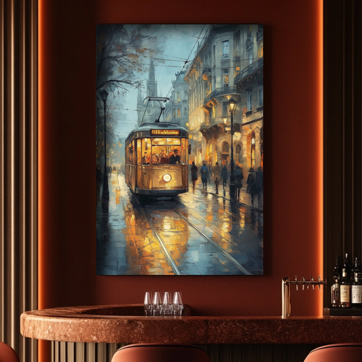 City tram scene wall art decor