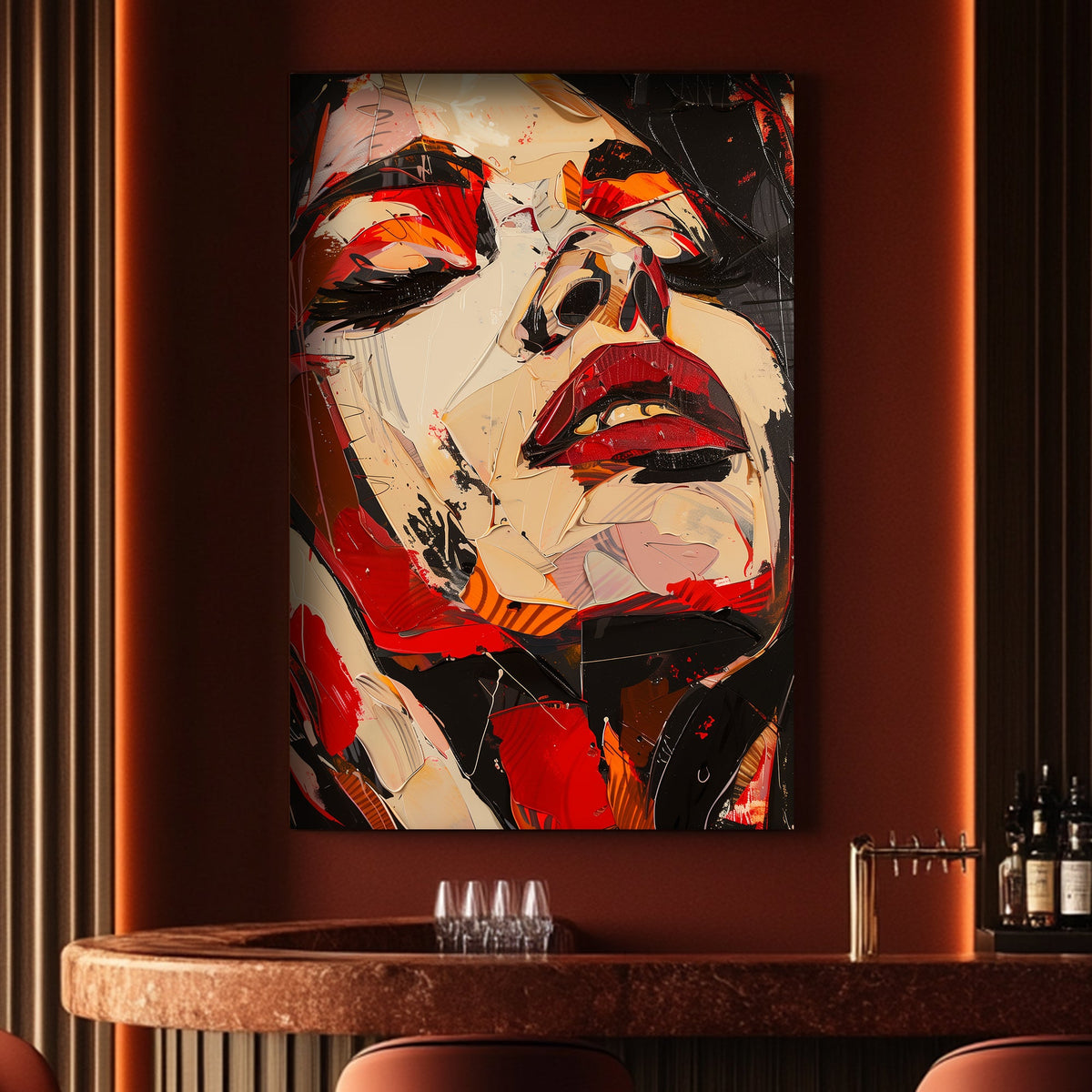 Red expressive face art wall art print
