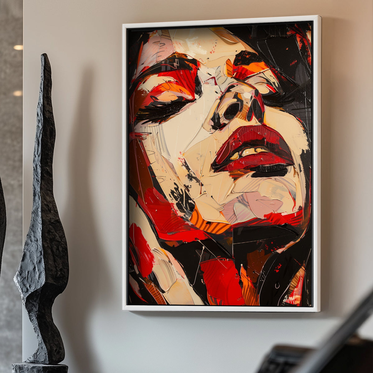 Red expressive face art wall art print