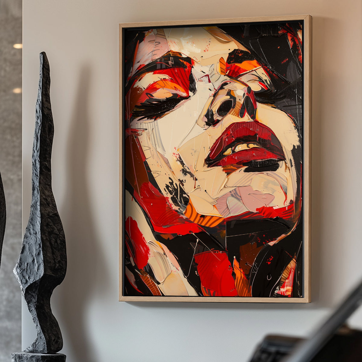 Red expressive face art wall art print