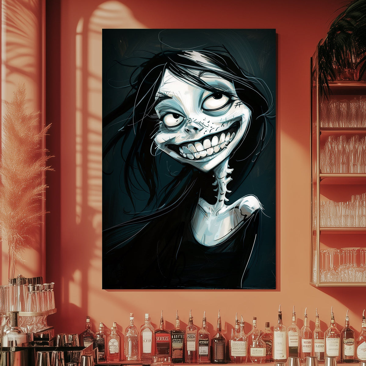 Grinning skeleton wall art print