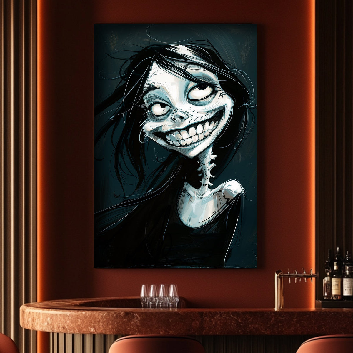 Grinning skeleton wall art print